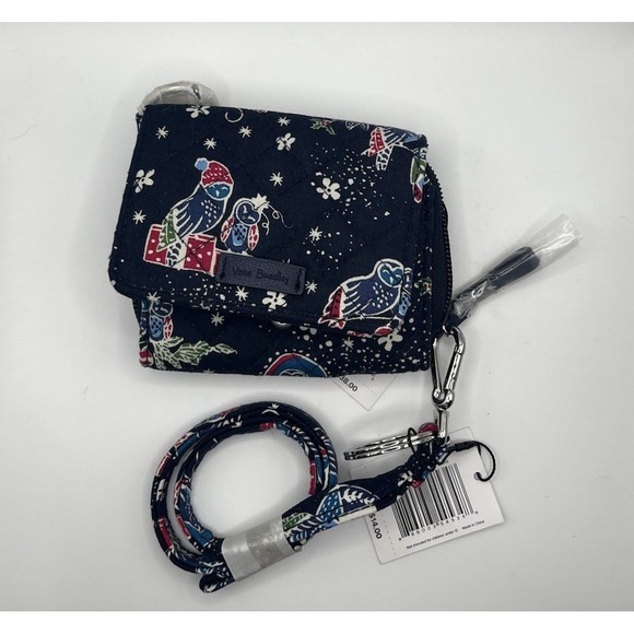 Vera Bradley RFID Card Case Mini Wallet, Holiday Owls with Crossbody Strap, NWT - Picture 1 of 6